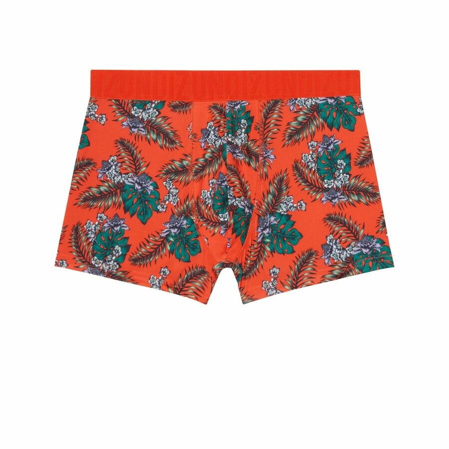 Boxer en coton à motifs tropical - corail