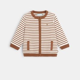 Gilet tricot coton zippé marron bébé garçon