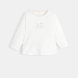 T-shirt motif fleur à base froncée blanc bébé fille