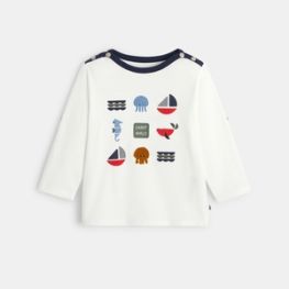 T-shirt manches modulables à motifs marins blanc bébé garçon