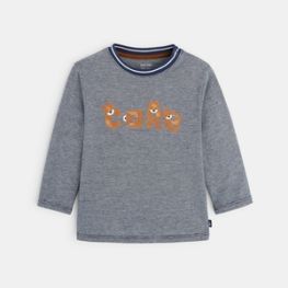 T-shirt fil à fil message floqué Care renards bleu bébé garçon