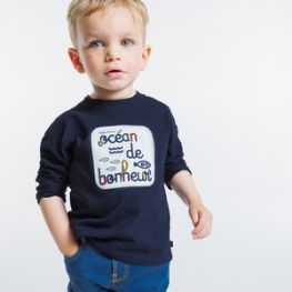 T-shirt broderie message et poisson bleu bébé garçon