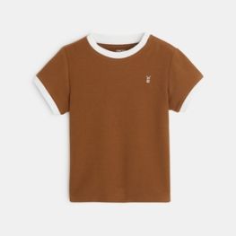 T-shirt uni maille piquée marron bébé garçon