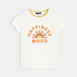 T-shirt à message "Happiness Mood" blanc fille