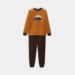 Pyjama 2 pièces en velours motif dinosaures orange garçon