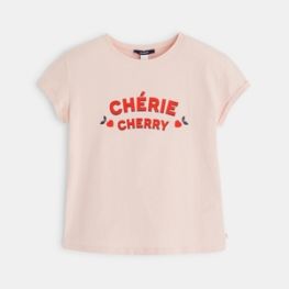 T-shirt manches courtes à message CHERIE CHERRY rose fille