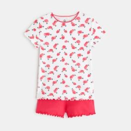 Pyjama 2 pièces court motif fraises rose fille