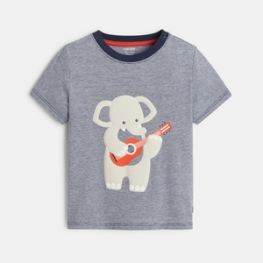 T-shirt rayé éléphant en relief bleu bébé garçon