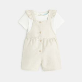 Salopette courte irisée et t-shirt beige bébé fille