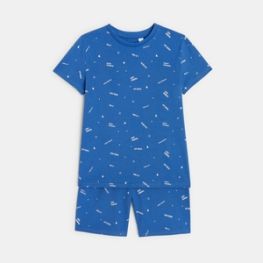 Pyjama court 2 pièces en jersey bleu garçon