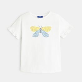 T-shirt papillon fleurs relief blanc fille