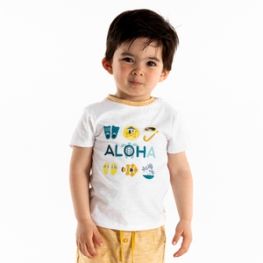 T-shirt Aloha et short micro-rayures jaune bébé garçon