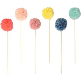 Pack de 6 cake toppers pompons