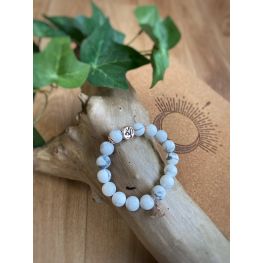 Bracelet Magnésite Perles rondes 10 mm Breloque Yoga Lotus