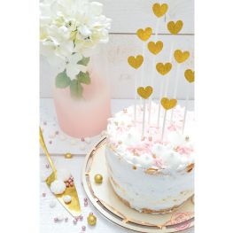10 Cake toppers longs 20 cm cœurs dorés