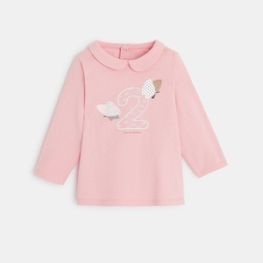T-shirt col Claudine motif papillons rose bébé fille