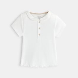 T-shirt polo fines côtes blanc bébé fille