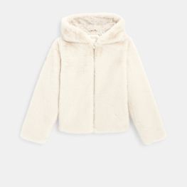 Manteau-pull fausse fourrure à capuche beige fille