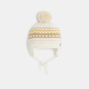 Bonnet péruvien tricot jacquard beige bébé fille